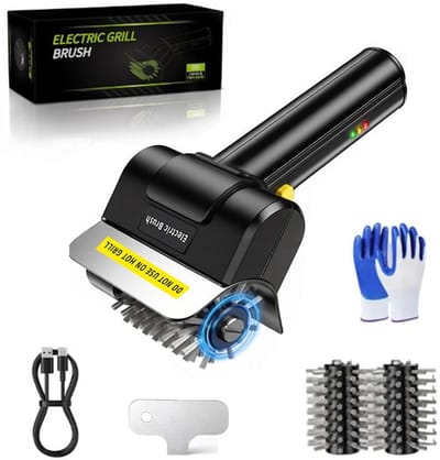KZQ Elektrische BBQ-borstel - Draadloze, oplaadbare BBQ-reiniger - Elektrische reiniger - 2000 mAh - Ondersteunt Type-C snelladen - Wordt geleverd met 2 roestvrijstalen borstelkoppen - Veilig voor keramische, gietijzeren en roestvrijstalen grills