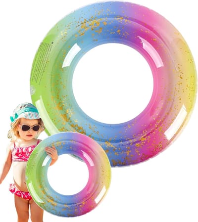 Set van 2 Regenboog Glitter Zwemringen 60 cm – Kleurrijk, Extra Dik en Lekkagebestendig, Geschikt voor Kinderen