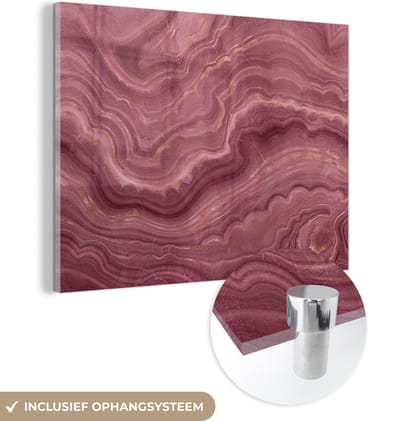 MuchoWow® Glasschilderij 120x90 cm - Schilderij acrylglas - Roze - Geode - Stenen - Agaat - Foto op glas - Schilderijen