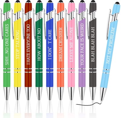 Store_7 - Balpen - Inspirerende intrekbare balpen - 10 stuks - Metalen motivatiepen voor bureau - Cadeau voor collega's - Styluspen met citaten