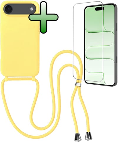 Hoes Geschikt voor iPhone Air Hoesje Met Koord Met Screenprotector - Telefoonhoesje Geschikt voor iPhone Air Backcover Met Afneembaar Koord - Geel