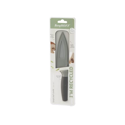 LEO Klein koksmes met kruidenstripper Balance 14cm met beschermhoes - Grijs -
