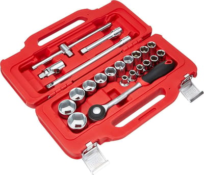 22-delige Dopsleutelset 1/2 Inch met Zeskantdoppen en Accessoires in Cassette