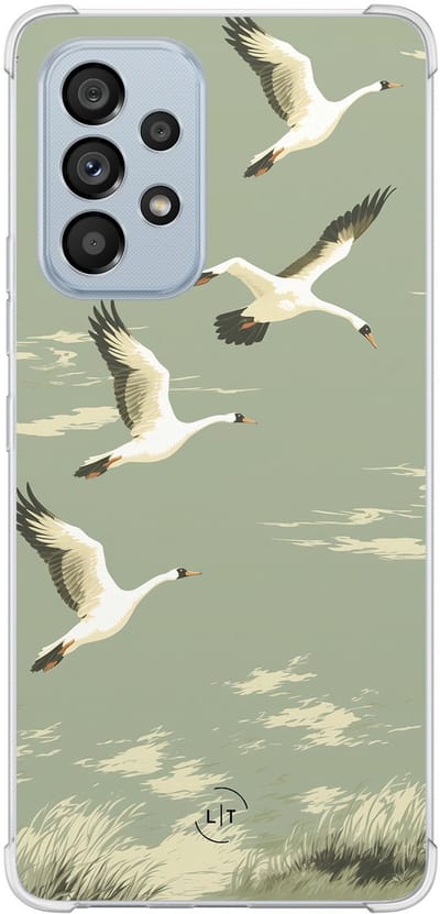Shockproof hoesje - Geschikt voor Samsung Galaxy A53 - Vogels - Extra sterke case - TPU/polycarbonaat - Print / Illustratie - Groen, Transparant