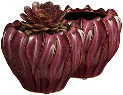 Mica Decorations Planten / bloempot Thom - 2x - bordeaux rood - keramiek - 15 x 19 cm