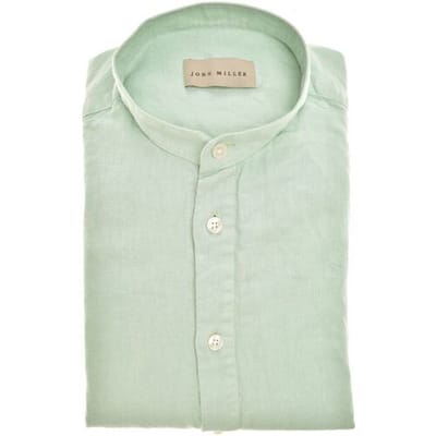 John Miller Overhemd Loose Solid Color Cotton Linnen Licht Groen / male