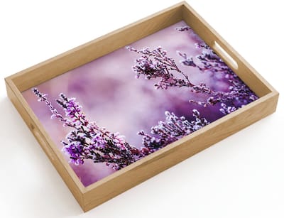 Dienblad hout 40x30 cm - Schootdienblad - Lavendel - Winter - Bloemen - Paars - Borrelplank rechthoek - Plateau dienbladen