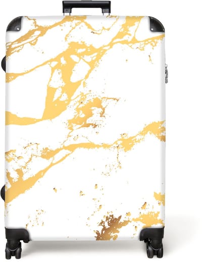 NoBoringSuitcases.com® - Koffer groot - Reiskoffer lichtgewicht - Marmer - Wit - Goud - Luxe - Marmerprint - Rolkoffer met 4 wielen - Grote trolley XL - 98 liter bagage