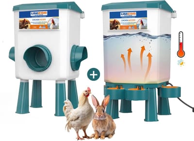 UniEgg® XL Feeder 12kg + Anti-vorst Drinker 11 Liter (Groen) - automatisch en innovatief , inclusief ophangset en poten - drinkbak kip en ander pluimvee of gevogelte
