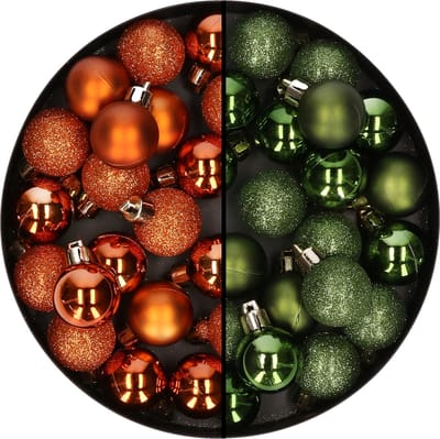 Cosy & Trendy Kleine kunststof kerstballen - 40x stuks - 3 cm - oranje en groen - mat glans glitter mix