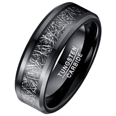 Mendes heren ring Wolfraamcarbide zwart Vermiculiet Inlay-25mm