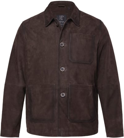 JP 1880 - Heren - Leren jas leer geitensuède overhemdkraag - Donkerbruin - Maat 3XL