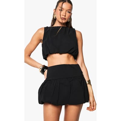 boohoo Dames Bengaline Bubble Puffball Mini-rok | Zwart | Maat: 38