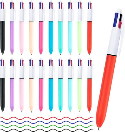 20-delige balpenset in vier kleuren, 4-in-1 intrekbare balpen, perfect voor kantoor, studie en als cadeau voor kinderen.