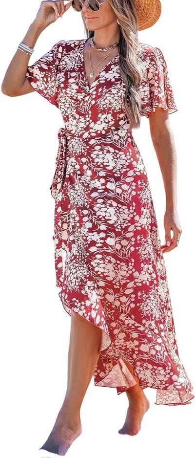 Wikkel Maxi Jurk - Zomerjurk Strandjurk - Casual Gebruik - V-hals Split - Maxi Lengte - Bloemenpatroon