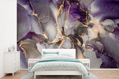 Behang - Fotobehang Goud - Paars - Marmer - Breedte 525 cm x hoogte 350 cm