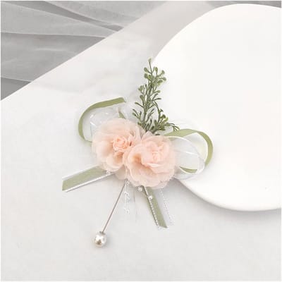Pols Corsage Bruid - Armband Bloemen - Feestelijke Gelegenheid - Satijn Rose en Parel - Eén maat - Uniek Design