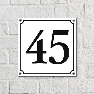 Huisnummerbord Wit Dibond Deluxe - Nummer 45 - incl. bevestiging | - naambord - nummerbord - voordeur