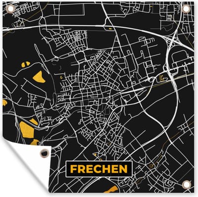 Tuin poster Goud – Duitsland – Plattegrond – Gold – Stadskaart – Kaart – Frechen - 200x200 cm - Tuindoek