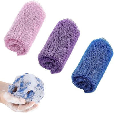 African net sponges-3 stuks Afrikaanse net zeepspons - Diepe reiniging Afrikaanse net douche spons geschikt voor mannen en vrouwen - Paars/Rood/Blauw