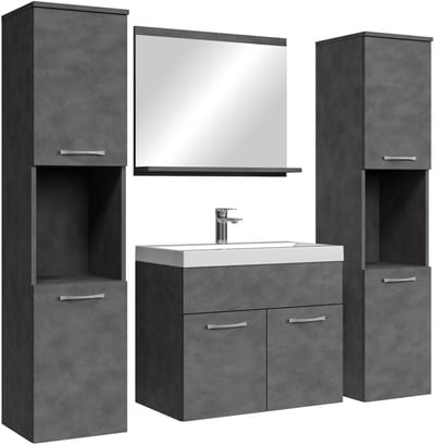 Badplaats Badkamermeubel Set Montreal XL 60 x 35 cm – Donker Grijs – Badmeubel met Spiegel en Zijkasten