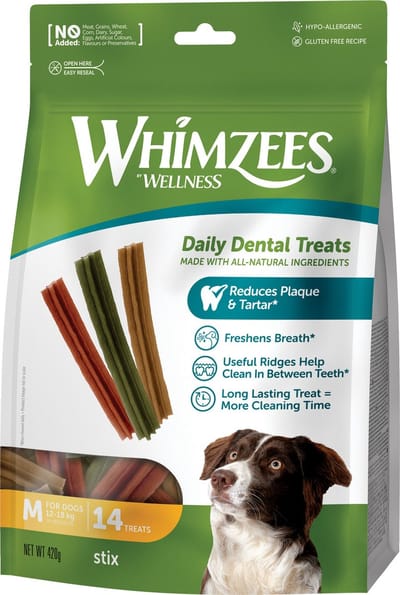 360g Whimzees Wellness Stix voor honden maat M: (12-18 kg, 14 stuks) hondensnacks