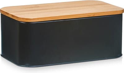 Zeller Luxe Broodtrommel - hout / zwart - met deksel - 31x 18 x 12 cm - brooddoos - brood bewaardoos