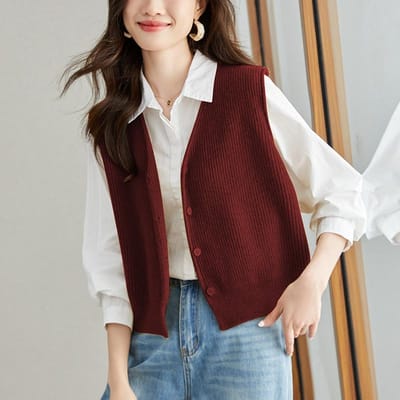 Gilet Pull pour Femmes avec Nouveau Style Gilet Printemps Col en V Ample Extérieur Tricoté à Mailles Crans One size white