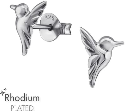 Joy|S - Zilveren vogel oorbellen - Kolibri - 5 x 9 mm - oorknoppen - rhodium / gehodineerd