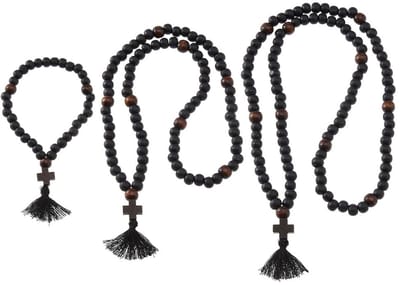 Dailygoods- Gebedstouw 30/80/100 knopen - Houten Chotki - Anglicaanse Gebedskralen - Kruis met Kwastje - Religieus Cadeau - Klassieke Vorm