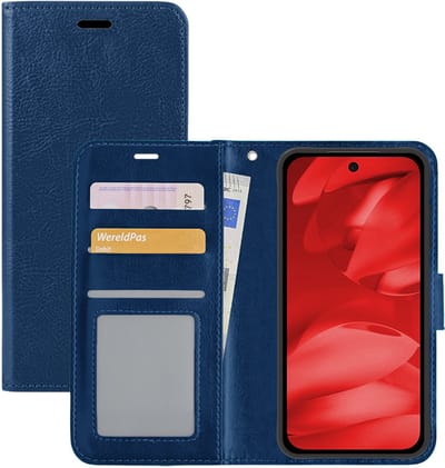 Hoesje - Met Pasjeshouder - Geschikt voor Google Pixel 9a - Luxe Bookcase Portemonee - Flip Case - Kunstleer Book Case - Flipcase - Book Cover - Walletcase - Portemonneehoes - Donkerblauw