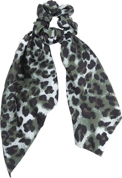 Haarsoires Haarelastiek Scrunchie – Panterprint – Linten – Groen Bruin Zwart - Haarkrinkel - Haar Elastiek met Stof - Zacht & Haarvriendelijk