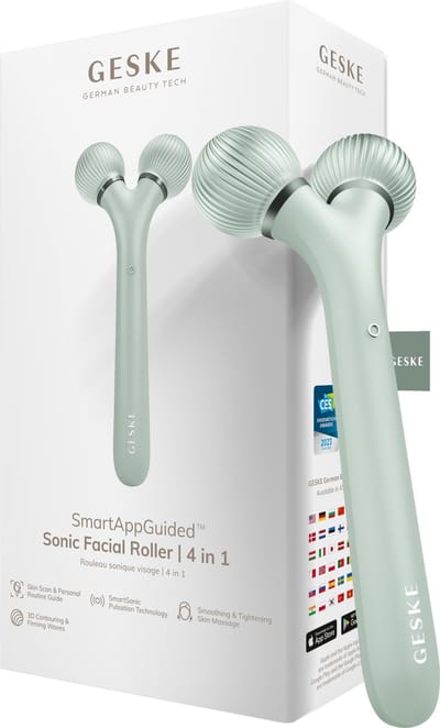 GESKE | SmartAppGuided™ Sonic Facial Roller | 4 in 1 | Dermaroller | Apparaat voor gezicht | Dermarol | Professionele gezichtsroller | Verstevigt en definieert de huid van het gezicht