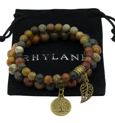 Chakra Reiki armband set voor vrouwen – Twee stuks - Healing Crystals – Yoga - Picasso Jaspis natuursteen met levensboom