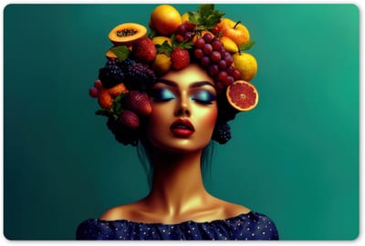 Placemats 45x30 cm - Placemat kunststof - 1 stuk - Vrouw - Hoodtooi - Tropisch - Fruit - Druiven - Borden onderleggers - Decoratie voor op tafel - Keuken tafeldecoratie accessoires - Vinyl onderlegger - Tafelversiering