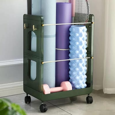 Yoga Mat Houder - Opbergrek Fitness - Sportspullen Organiseren - Met Wielen en Remmen - 40x26x59.5 cm - Groen
