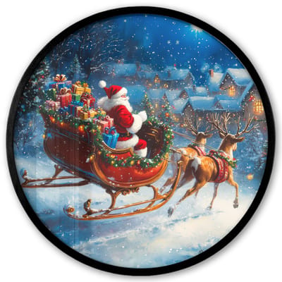 Poster in lijst Rond - Fotolijst 40x40 cm - Posters - Kerstman - Rendier - Kerst - Sneeuw - Ronde posterlijst zwart - Decoratie - Wanddecoratie woonkamer - Kerstdecoratie voor binnen - Kerstversiering - Kerstmis versiering in huis - Kerstaccessoires