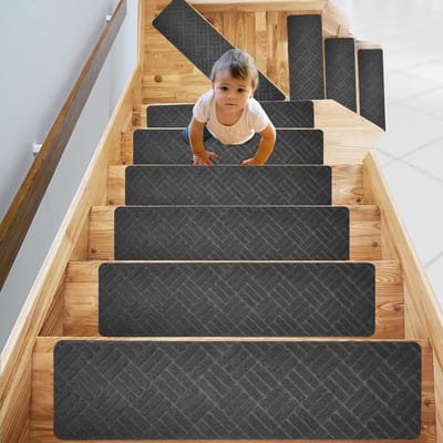 Antislip trapmatten, 76 x 20 cm, 15 stuks per verpakking, zelfklevende antislip trapmatten, antislip trapbeschermingsmatten, geschikt voor kinderen, ouderen en huisdieren, grijs (stijl 2).