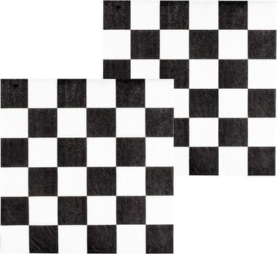 12x Finish auto racing servetten zwart/wit geblokt - tafel feestartikelen en versiering