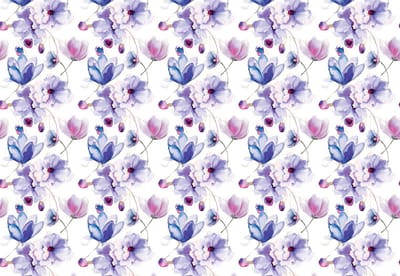 Fotobehang Flowers Pattern Purple | XL - 208cm x 146cm | 130g/m2 Vlies