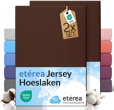 etérea Jersey hoeslaken 2-pack 80x200 cm (hoek 20 cm) 100% katoen - Donkerbruin