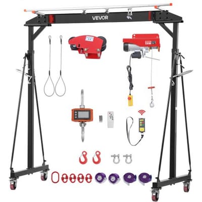 VEVOR mobiele portaalkraan met een hefvermogen van 997,9 kg, in hoogte verstelbare stalen laadkraan van 243-363 cm, werkplaatskraan met handtrolley, elektrische kettingtakel en 360° vergrendelbare zwenkwielen, lastkraan voor hijswerkzaamheden