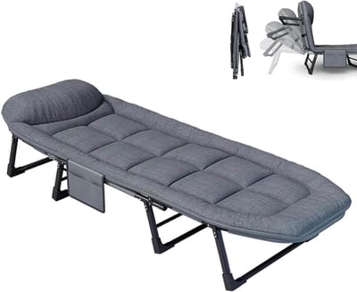 Opvouwbaar Campingbed - Reisbed Stoel - Ontspannen Buiten - 6 Posities Verstelbaar - 190x66cm - Grijs