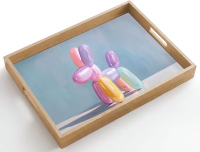 Dienblad hout 50x35 cm - Schootdienblad - Dier - Ballon - Pasteltinten - Glanzend - Borrelplank rechthoek - Plateau dienbladen