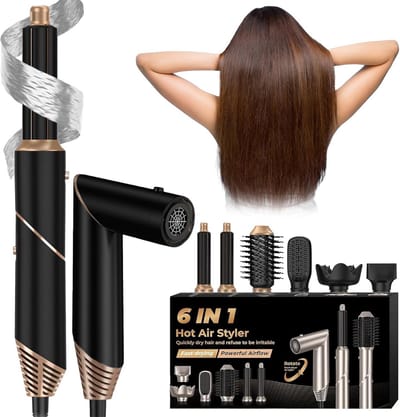 Vouwbare 6-in-1 Föhnborstel met Ionen, Haarstyler, Snelle Droogfunctie en Volumeborstel voor Diverse Haarstijlen