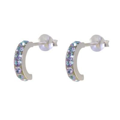Behave – Oorbellen – 925 Sterling Zilveren Kleine Oorring met Blauw Paars groene Kristal steentjes