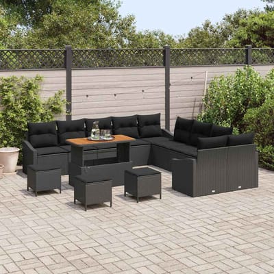 vidaXL - Tuinbank - Set - met - kussen - met - opslag - 13 - pcs - Zwart - Poly - rattan