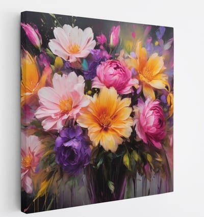 Saammp Canvas Schilderij - Expressieve Bloemen - Kleurrijk- Natuur - Abstract - 20x20 - Foto op canvas - Wanddecoratie - Muurdecoratie Woonkamer - Kantoor Decoratie