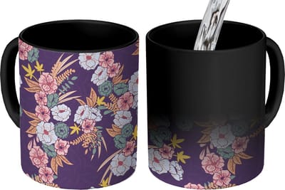 Magische Mok - Foto op Warmte Mokken - Koffiemok - Boeket - Bloemen - Tropisch - Patroon - Magic Mok - Beker - 350 ML - Theemok