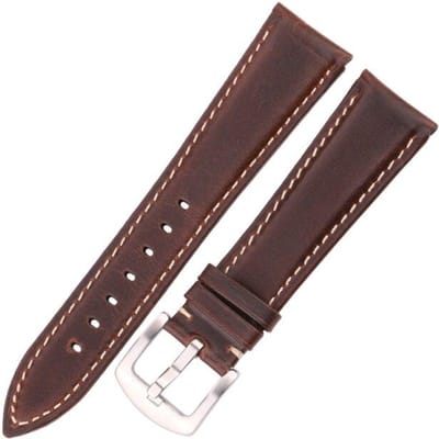 Bracelet de montre en cuir de vache, cire d'huile, pour femmes et hommes, noir, marron, lisse, en cuir véritable, 18 19 20 21 22 24mm 19mm brun foncé